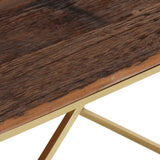 Coffee Table Gold Stainless Steel and Solid Sleeper Wood 349950