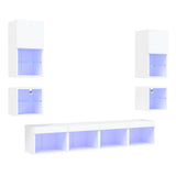 8 Piece TV Wall Units with LED White Engineered Wood 3216590