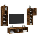 5 Piece TV Wall Units with LED Smoked Oak Engineered Wood 3216608