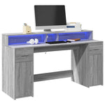 Desk with LED Lights Grey Sonoma 160x55x91 cm Engineered Wood 3309434