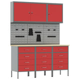 Work Cabinet with Drawer 8 pcs Red Engineered Wood and Steel 3321435
