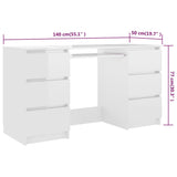 ZNTS Writing Desk High Gloss White 140x50x77 cm Engineered Wood 800816