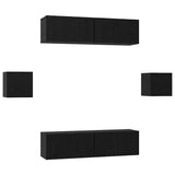 TV Cabinet Set Wall-mounted 6 pcs Black Oak Engineered Wood 3393400