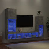 4 Piece TV Wall Units with LED Concrete Grey Engineered Wood 3216657