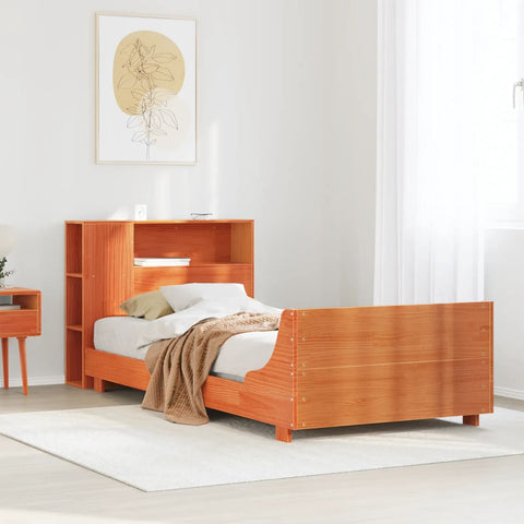ZNTS Bed Frame without Mattress Wax Brown 90x200 cm Solid Wood Pine 3323670
