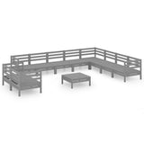 11 Piece Garden Lounge Set Solid Wood Pine Grey 3083201