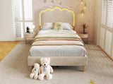 Upholstered Bed, 3ft 90x190cm Single Bed with LED, Bed Frame with Wooden Slats and Adjustable Height N601P288476B