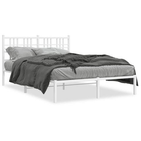 ZNTS Metal Bed Frame with Headboard White 140x190 cm 376373