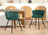 Set of Two Velvet-Feel Lotus Bar Stools - Dark Green T3398P377908