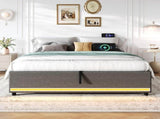 5ft King Hydraulic Storage Bed, No Headboard Linen Bed Frame with APP Control LED Lights, Side N652P386118G