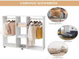 Open Wardrobe Double Mobile Storage Shelves Organizer W/6 Wheels-White T3398P343294