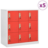 Locker Cabinets 5 pcs Light Grey and Red 90x45x92.5 cm Steel 3095245