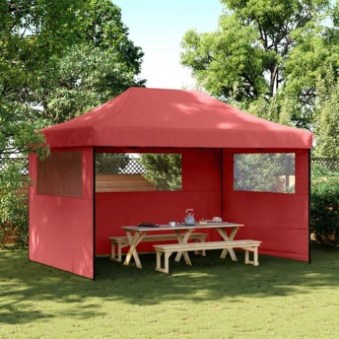 Foldable Party Tent Pop-Up with 3 Sidewalls Burgundy 4004971
