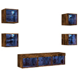 7 Piece TV Wall Units with LED Smoked Oak Engineered Wood 3216587
