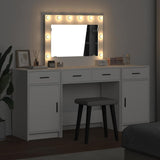 Dressing Table with Mirror Lights 3 pcs White Engineered Wood 3334245