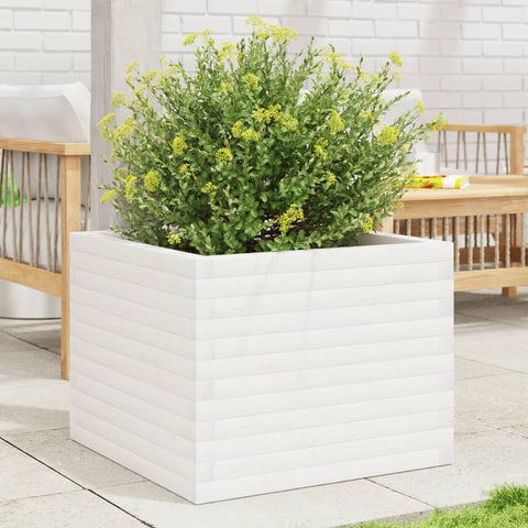 ZNTS Garden Planter White 60x60x46 cm Solid Wood Pine 3282410