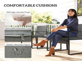 Rattan Bistro Set, 3 Piece Garden Furniture Set with Glass Top Table and Cushions, Dark Grey T3398P551652