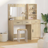 Dressing Table with Mirror Lights 2 pcs Brown Engineered Wood 3334265