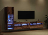 TV Wall Unit with LED 4 pcs Old Wood Engineered Wood 3402965