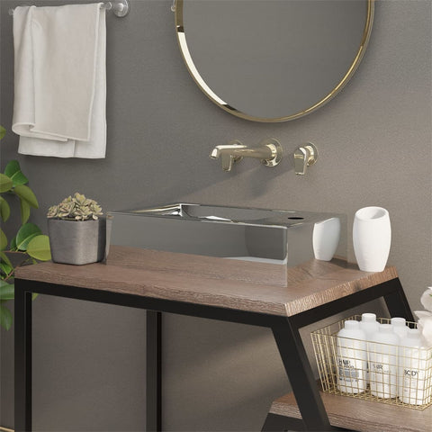 Wash Basin with Overflow 49x25x15 cm Ceramic Silver 143491
