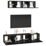 TV Cabinet Set Wall-mounted 4 pcs Black Oak Engineered Wood 3393361