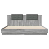 ZNTS Bed Frame with LED without Mattress Grey Sonoma 160x200 cm 3210001