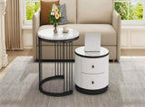 High Gloss Modern Round Nesting Coffee with Marble Pattern Top, White & Black Nesting Coffee N605P178412Z