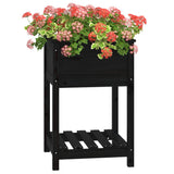 Planter with Shelf Black 54x54x81 cm Solid Wood Pine 823777