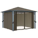 Gazebo with Curtain&LED String Lights 3x3 m Taupe Aluminium 3070334