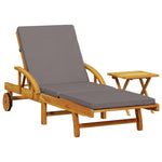 ZNTS Sun Lounger with Cushion and Table Solid Wood Acacia 3206363