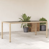 Garden Table with Glass Top Beige 190x90x75 cm Poly Rattan 365539