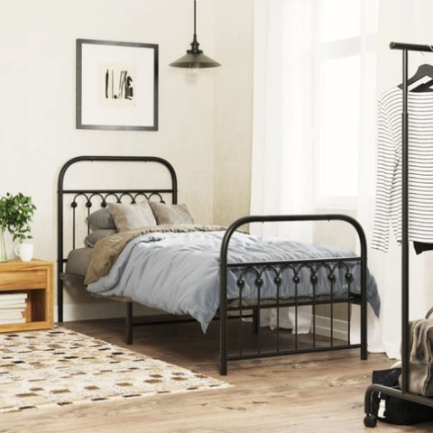 Metal Bed Frame without Mattress with Footboard Black 75x190cm 376608