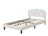 3ft Single Upholstered Bed with LED Adjustable Shell Shape Headboard, Soft Velvet Bed Frame with N652P242015W