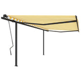 ZNTS Manual Retractable Awning with Posts 4.5x3 m Yellow and White 3070158