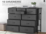 Bedroom Chest of Drawers, 10 Drawer Dresser with Foldable Fabric Drawers and Steel Frame, Black T3398P344326