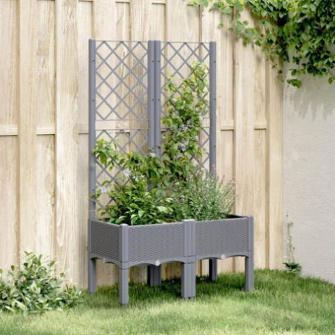 ZNTS Garden Planter with Trellis Grey 80x40x142 cm PP 367921