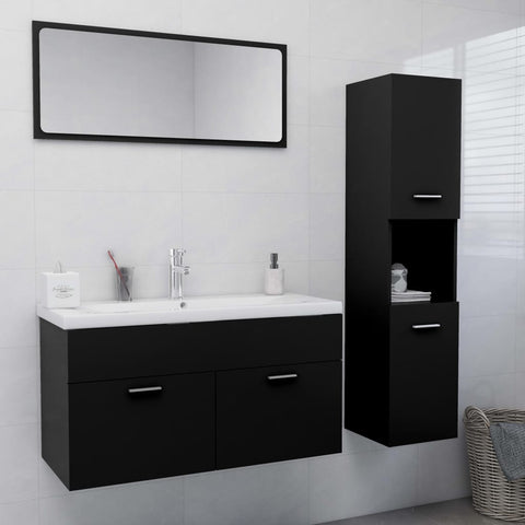 ZNTS Bathroom Furniture Set Black Engineered Wood 3071424
