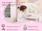Kids Vanity Table and Chair Set with Tri-Folding Mirror and Stool, Makeup Dressing Table with T3398P347674