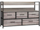 Rustic Chest of Five Fabric Drawers - Grey Wood Effect T3398P330539