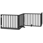 Dog Gate with Door Foldable 6 Panels Black 480 cm Poplar Wood 3155569