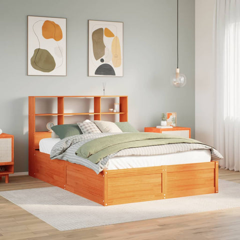 Bed Frame without Mattress Wax Brown 135x190 cm Double Solid Wood Pine 3323472