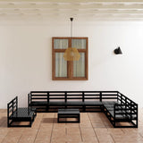 11 Piece Garden Lounge Set Black Solid Pinewood 3075873