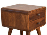 Solid Wood Mini Chestnut Curved Bedside, 2 Drawers, Dark Brown B2743P402921