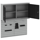 Tool Cabinet Set with Shelf 3 pcs Black Powder-Coated Steel 3321398