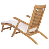Folding Deck Chair with Cushion White Solid Teak Wood 42030522