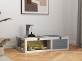 Wooden Tortoise Enclosure, Tortoise House w/ Lamp Holder, for Outdoor, Indoor, Light Grey T3398P350010