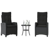 3 Piece Bistro Set with Cushions Black Poly Rattan 365225