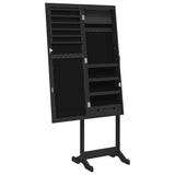 ZNTS Mirror Jewellery Cabinet with LED Lights Free Standing Black 353260