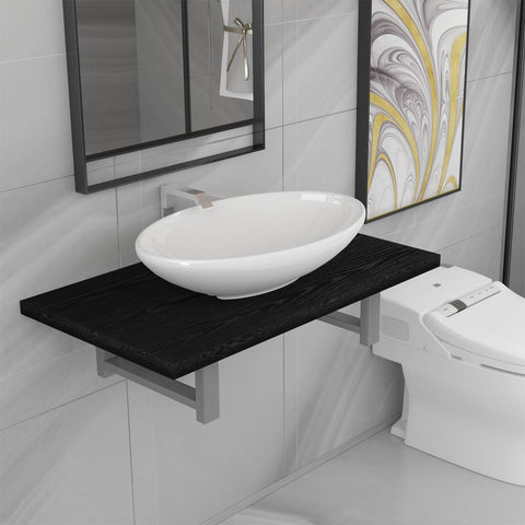 ZNTS Two Piece Bathroom Furniture Set Ceramic Black 279335