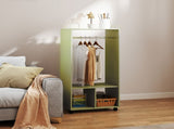 Open Wardrobe on Wheels, Bedroom Wardrobe with Clothes Hanging Rail, 2 Storage Shelves, Mobile T3398P328098